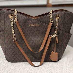Michael Kors Jet Set Dark Brown Tote with Gold Accents